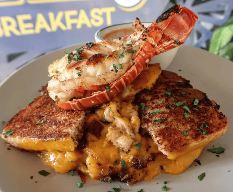 French toast topped with lobster