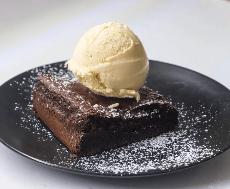 Chocolate cake with ice cream