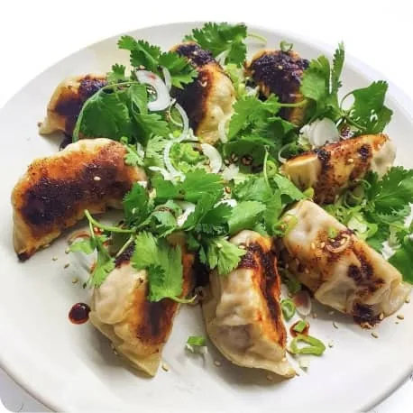 Gyozas with fresh cilantro